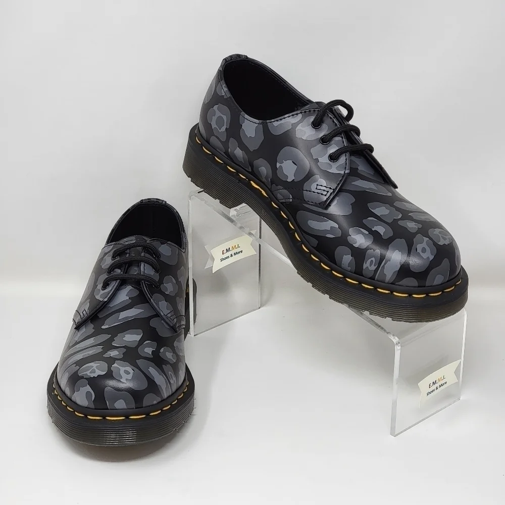 Dr. Martens 1461 Distorted Leopard Print Oxford Black/Gray- Men Sz 6/Wnms 7 New